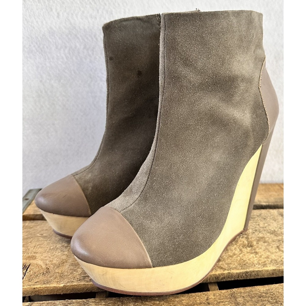 Messeca NY Wedge Platform Booties Suede Punk Women 7.5 Taupe Excellent